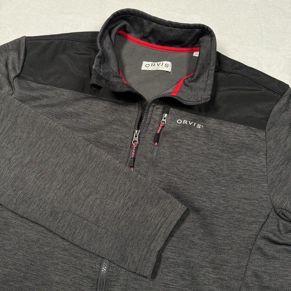 Orvis Jacket Mens XL Gray Black Classic Collection Fleece Full Zip Pockets